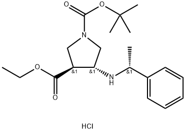 1,3-Pyrrolidinedicarboxylic acid, 4-[[(1R)-1-phenylethyl]aMino]-, 1-(1,1-diMethylethyl) 3-ethyl ester, Monohydrochloride, (3S,4R)- (9CI)|(3S,4R)-1-叔丁基4 - (((R)-1-苯基乙基)氨基)吡咯烷-1,3-二羧酸盐酸盐
