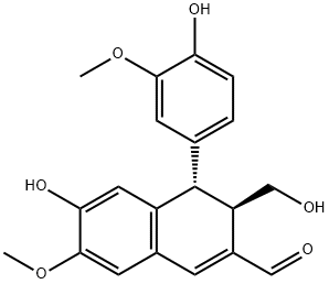 6-羟基-4-(4-羟基-3-甲氧基苯基)-3-羟基甲基-7-甲氧基-3,4-二氢-2-萘甲醛, 357645-16-0, 结构式