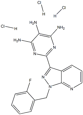 2-[1-[(2-氟苯基)甲基]-1H-吡唑并[3,4-B]吡啶-3-基]-4,5,6-嘧啶三胺三盐酸盐, 370879-46-2, 结构式