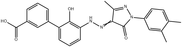 3'-[[1-(3,4-DiMethylphenyl)-1,5-dihydro-3-Methyl-5-oxo-4H-pyrazol-4-ylidene]hydrazino]-2'-hydroxy-[1,1'-biphenyl]-3-carboxylic acid 化学構造式