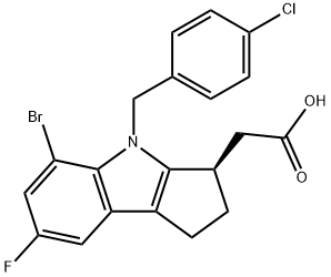 (R)-2-(5-溴-4-(4-氯苄基)-7-氟-1,2,3,4-四氢环戊二烯并[B]吲哚-3-基)乙酸, 393509-05-2, 结构式