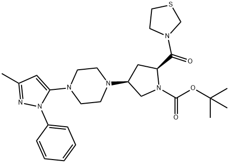 (2S,4S)-4-[4-(3-Methyl-1-phenyl-1H-pyrazol-5-yl)-1-piperazinyl]-2-(3-thiazolidinylcarbonyl)-1-pyrrolidinecarboxylic acid tert-butyl ester Struktur