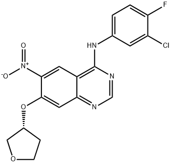 4-【(3-氯-4-氟苯基)氨基】-6-硝基-7-【(R)-四氢呋喃-4-基氧基】-喹唑啉 结构式