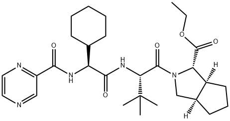 Cyclopenta[c]pyrrole-1-carboxylic acid, (2S)-2-cyclohexyl-N-(pyrazinylcarbonyl)glycyl-3-Methyl-L-valyloctahydro-, ethyl ester, (1S,3aR,6aS)- Struktur