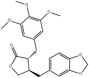 (3R)-3α-(3,4,5-Trimethoxybenzyl)-4β-(1,3-benzodioxole-5-ylmethyl)tetrahydrofuran-2-one Struktur