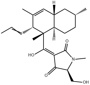 (3E,5S)-5-(羟基甲基)-3-[(1S,2R,4AS,6R,8AR)-羟基[1,2,4A,5,6,7,8,8A-八氢-1,3,6-三甲基-2-(1E)-1-丙烯-1-基-1-萘基]亚甲基]-1-甲基-2,4-吡咯烷二酮, 405072-57-3, 结构式