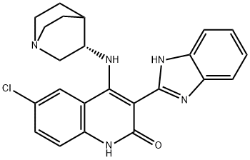 4-[((3S)-1-氮杂双环[2,2,2]辛-3-基)氨基]-3-(1H-苯并咪唑-2-基)-6-氯喹啉-2(1H)-酮, 405168-58-3, 结构式