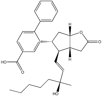 [1,1'-Biphenyl]-4-carboxylic acid, hexahydro-4-(3-hydroxy-3-Methyl-1-octenyl)-2-oxo-2H-cyclopenta[b]fura n-5-ester, [3aR-[3aa,4a(1E,3S*),5b,6aa]]- 化学構造式