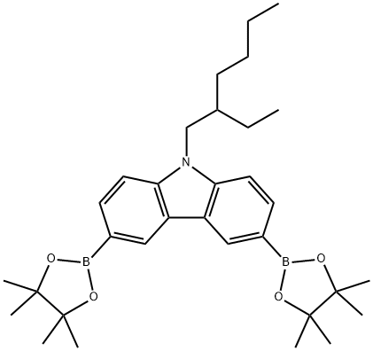 9-(2-乙基己基)-3,6-双(4,4,5,5-四甲基-1,3,2-二噁硼烷-2-基)-9H-咔唑, 448955-87-1, 结构式