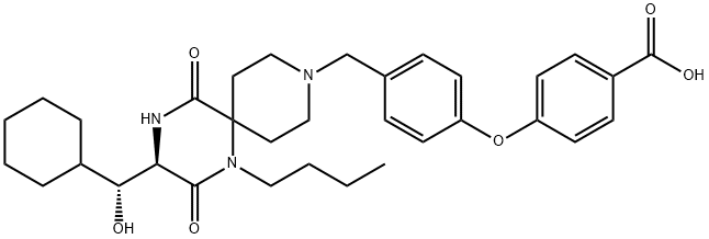 4-[4-[[(3R)-1-丁基-3-[(R)-环己基羟基甲基]-2,5-二氧代-1,4,9-三氮杂螺[5.5]十一烷-9-基]甲基]苯氧基]苯甲酸, 461443-59-4, 结构式