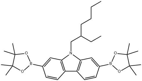 9-(2-乙基己基)-2,7-双(4,4,5,5-四甲基-1,3,2-二噁硼烷-2-基)-9H-咔唑, 476360-83-5, 结构式