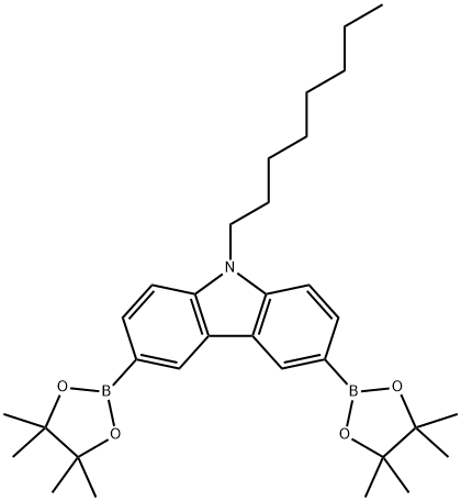 9-n-オクチル-3,6-ビス(4,4,5,5-テトラメチル-1,3,2-ジオキサボロラン-2-イル)-9H-カルバゾール 化学構造式