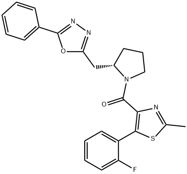 (S)-1-[5-[2-氟苯基]-2-甲基噻唑-4-基]-1-[2-[[5-苯基-[1,3,4]恶二唑-2-基]甲基]吡咯烷-1-基]甲酮, 483313-22-0, 结构式