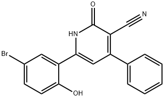 3-Cyano-4-phenyl-6-(3-bromo-6-hydroxy)phenyl-2(1H)-pyridone Structure