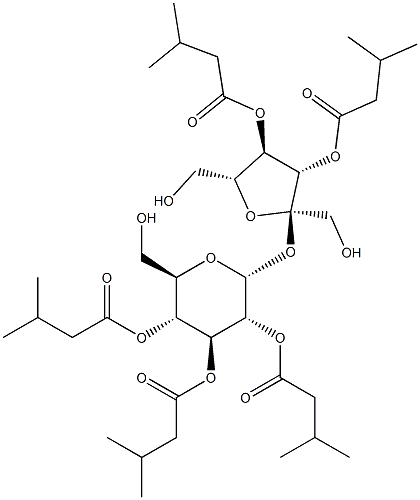 3,4-二-O-(3-甲基-1-氧代丁基)-BETA-D-呋喃果糖基 ALPHA-D-吡喃葡萄糖苷 2,3,4-三(3-甲基丁酸酯), 498552-73-1, 结构式
