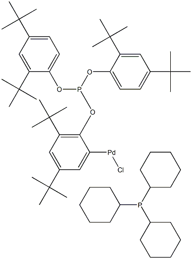 Chloro(η2-P,C-tris(2,4-di-tert-butylphenyl)phosphite)(tricyclohexylphosphine)palladiuM(II), SaMCat Structure