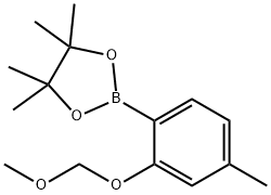 2-(2-(メトキシメトキシ)-4-メチルフェニル)-4,4,5,5-テトラメチル-1,3,2-ジオキサボロラン 化学構造式