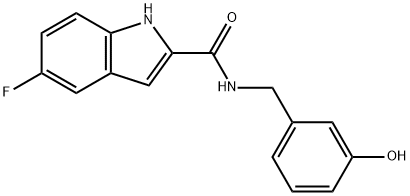 5-フルオロ-N-(3-ヒドロキシベンジル)-1H-インドール-2-カルボキサミド 化学構造式