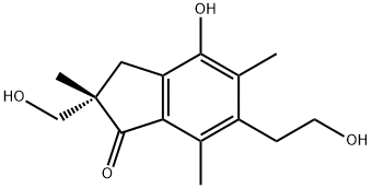 (-)-2,3-ジヒドロ-4-ヒドロキシ-6-(2-ヒドロキシエチル)-2-(ヒドロキシメチル)-2,5,7-トリメチル-1H-インデン-1-オン 化学構造式