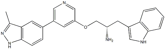 (2S)-1-(1H-インドール-3-イル)-3-[5-(3-メチル-1H-インダゾール-5-イル)-3-ピリジルオキシ]-2-プロパンアミン 化学構造式