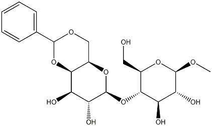 Methyl 4-O-[4,6-O-(phenylmethylene)-beta-D-galactopyranosyl]-beta-D-glucopyranoside 化学構造式