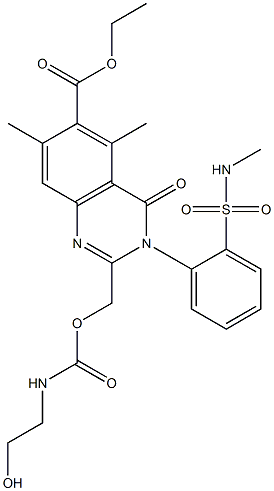 ethyl 2-[({[(2-hydroxyethyl)aMino]carbonyl}oxy)Methyl]-5,7-diMethyl-3-{2-[(MethylaMino)sulfonyl]phenyl}-4-oxo-3,4-dihydroquinazoline-6-carboxylate,581106-09-4,结构式