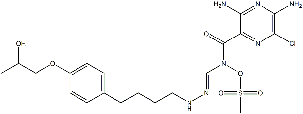 メタンスルホン酸3,5-ジアミノ-6-クロロ-N-(N-{4-[4-(2,3-ジヒドロキシプロポキシ)フェニル]ブチル}カルバムイミドイル)ピラジン-2-カルボキサミド (1:1) 化学構造式