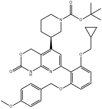 1-Piperidinecarboxylic acid, 3-[7-[2-(cyclopropylMethoxy)-6-[(4-Methoxyphenyl)Methoxy]phenyl]-1,4-dihydro-2-oxo-2H-pyrido[2,3-d][1,3]oxazin-5-yl]-, 1,1-diMethylethyl ester, (3R)- Structure
