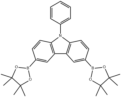 9-苯基-3,6-二(4,4,5,5-四甲基-1,3,2-二氧杂硼烷-2-基)-9氢-咔唑, 618442-57-2, 结构式