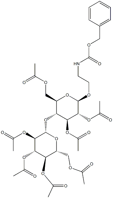 [2-[[2,3,6-三-O-乙酰基-4-O-(2,3,4,6-四-O-乙酰基-BETA-D-吡喃葡萄糖基)-BETA-D-吡喃葡萄糖基]氧基]乙基]氨基甲酸苄酯, 64448-40-4, 结构式