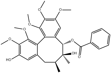 (5S)-6α,7β-ジメチル-1,2,3,11,12-ペンタメトキシ(5,6,7,8-テトラヒドロジベンゾ[a,c]シクロオクテン)-5α,6β,10-トリオール5-ベンゾアート 化学構造式
