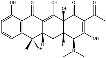 (4S)-2-アセチル-3,5β,6α,10,12,12aβ-ヘキサヒドロキシ-4β-(ジメチルアミノ)-6-メチル-1,4,4aβ,5,5aβ,6,11,12a-オクタヒドロナフタセン-1,11-ジオン 化学構造式