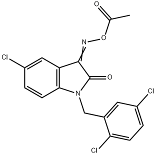 1-(2,5-ジクロロベンジル)-3-(アセトキシイミノ)-5-クロロ-1H-インドール-2(3H)-オン 化学構造式