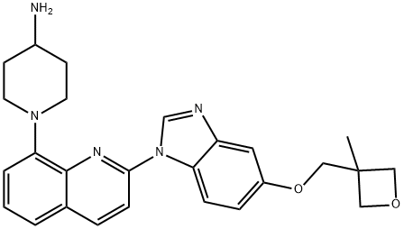 [1-[2-[5-(3-甲基氧杂环丁烷-3-基甲氧基)苯并咪唑-1-基]喹啉-8-基]哌啶-4-基]胺,670220-88-9,结构式
