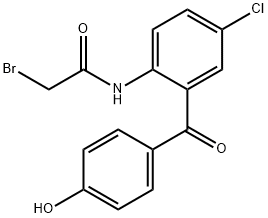 2-ブロモ-N-[4-クロロ-2-(4-ヒドロキシベンゾイル)フェニル]アセトアミド 化学構造式