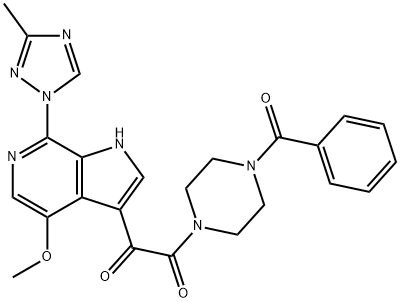 1-(4-苯甲酰基哌嗪-1-基)-2-[4-甲氧基-7-(3-甲基-1H-1, 2, 4-三氮唑-1-基)-1H-吡咯并[2,3-C]吡啶-3-基)乙烷-1,2-二酮,701213-36-7,结构式