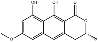 (R)-3,4-ジヒドロ-9,10-ジヒドロキシ-7-メトキシ-3-メチル-1H-ナフト[2,3-c]ピラン-1-オン 化学構造式