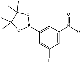 2-(3-フルオロ-5-ニトロフェニル)-4,4,5,5-テトラメチル-1,3,2-ジオキサボロラン 化学構造式