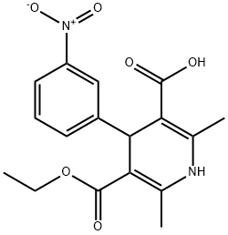 1,4-二氢-2,6-二甲基-4-(3-硝基苯基)-3,5-吡啶二羧酸单乙酯, 74936-73-5, 结构式