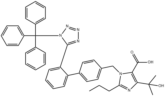 4-(2-ヒドロキシプロパン-2-イル)-2-プロピル-1-{[2′-(1-トリチル-1H-1,2,3,4-テトラゾール-5-イル)ビフェニル-4-イル]メチル}-1H-イミダゾール-5-カルボン酸 化学構造式