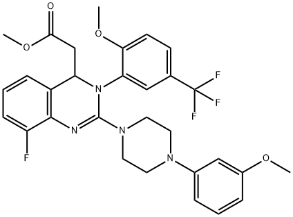 4-Quinazolineacetic acid, 8-fluoro-3,4-dihydro-2-[4-(3-Methoxyphenyl)-1-piperazinyl]-3-[2-Methoxy-5-(trifluoroMethyl)phenyl]-, Methyl ester Struktur