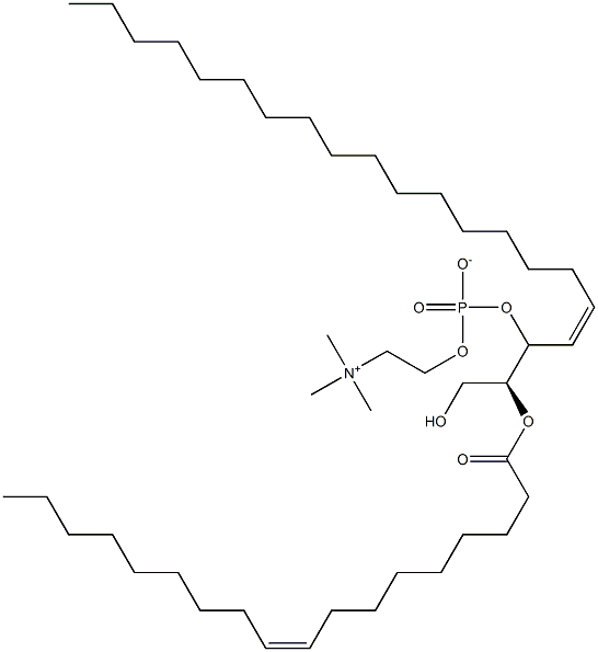 1-(1Z-オクタデセニル)-2-オレオイル-sn-glycero-3-ホスホコリン 化学構造式
