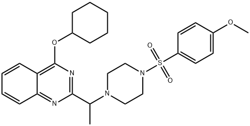 4-(cyclohexyloxy)-2-(1-(4-[(4-Methoxybenzene)sulfonyl]piperazin-1-yl)ethyl)quinazoline Struktur