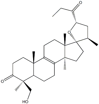 (23S)-17,23-エポキシ-29-ヒドロキシ-27-ノル-5α-ラノスタ-8-エン-3,24-ジオン 化学構造式