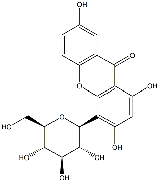 1,3-ジヒドロキシ-7-メトキシ-4-[(2S,3R,4R,5S,6R)-3,4,5-トリヒドロキシ-6-(ヒドロキシメチル)オキサン-2-イル]-9H-キサンテン-9-オン 化学構造式