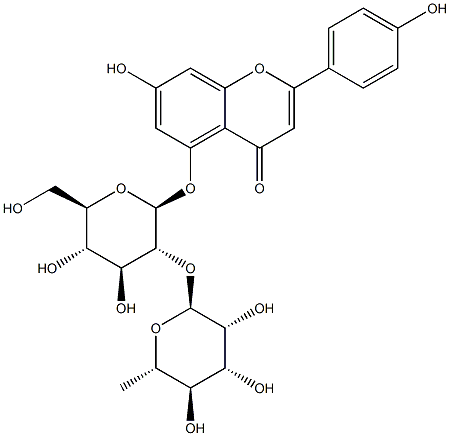 5-[[2-O-(6-脱氧-ALPHA-L-甘露糖基)-BETA-D-吡喃葡萄糖基]氧基]-7-羟基-2-(4-羟基苯基)-4H-1-苯并吡喃-4-酮 结构式
