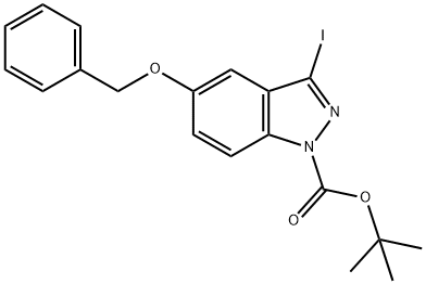 1H-Indazole-1-carboxylic acid, 3-iodo-5-(phenylMethoxy)-, 1,1-diMethylethyl ester Structure