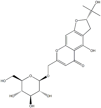 (S)7-[(BETA-D-吡喃葡萄糖氧基)甲基]-2,3-二氢-4-羟基-2-(1-羟基-1-甲基乙基)-5H-呋喃并[3,2-G][1]苯并吡喃-5-酮, 85889-15-2, 结构式