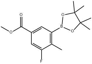 3-フルオロ-4-メチル-5-(4,4,5,5-テトラメチル-1,3,2-ジオキサボロラン-2-イル)安息香酸メチル 化学構造式