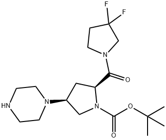 (2S,4S)-1-BOC-2-(3,3-二氟吡咯烷-1-羰基)-4-(1-哌嗪基)吡咯烷, 869489-00-9, 结构式